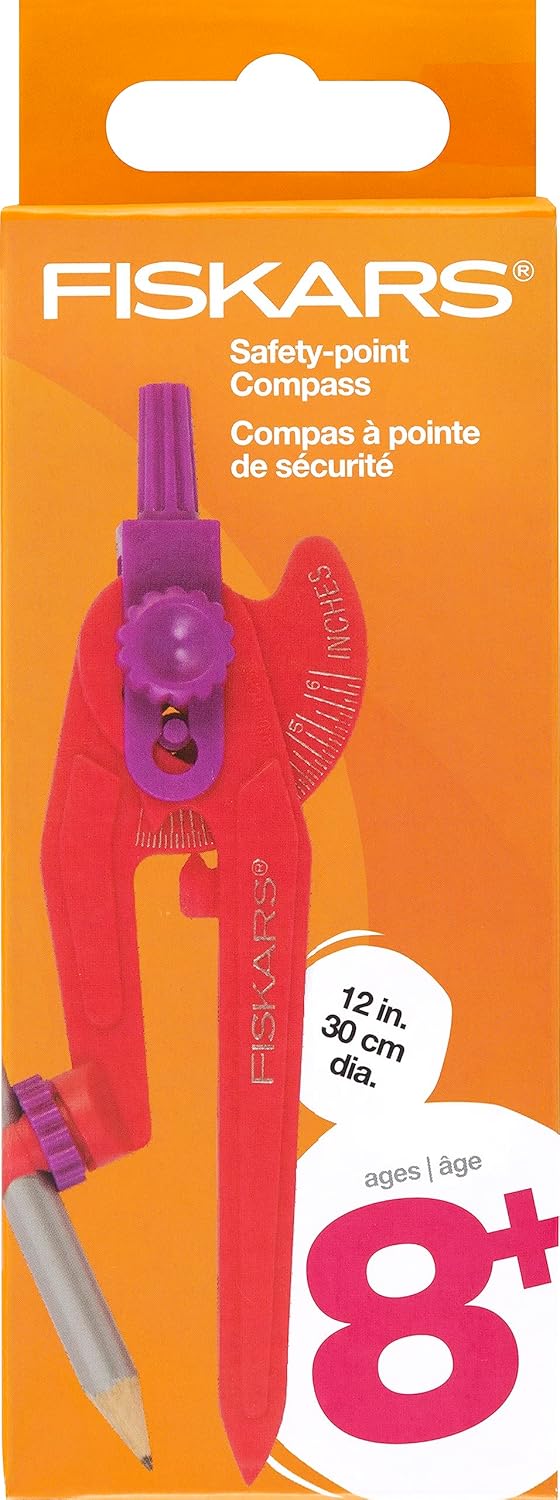 Fiskars Plastic Safety Point Compass Ages 8  Draw Perfect Circles up to 12in with Locking Mechanism  Includes Pencil  Color May Vary - Image 2