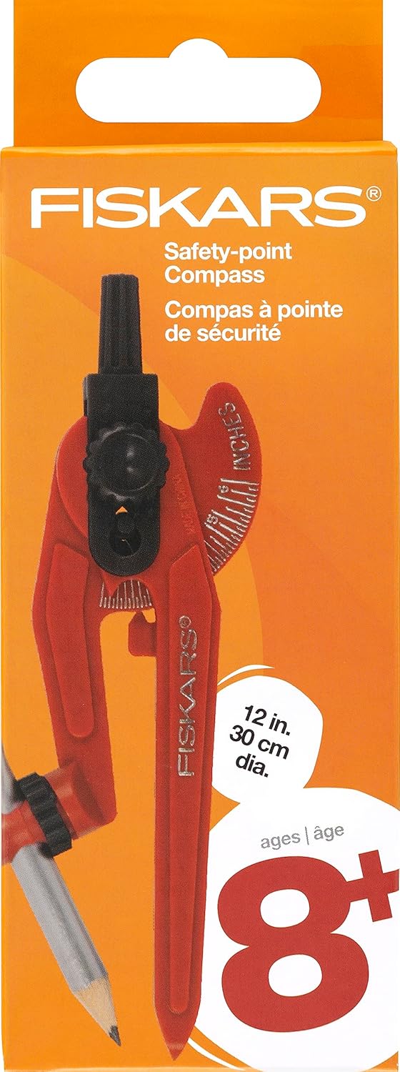 Fiskars Plastic Safety Point Compass Ages 8  Draw Perfect Circles up to 12in with Locking Mechanism  Includes Pencil  Color May Vary - Image 3