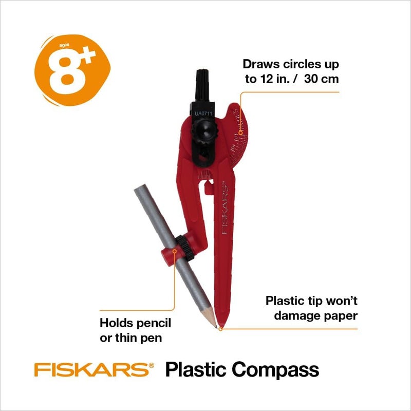 Fiskars Plastic Safety Point Compass Ages 8  Draw Perfect Circles up to 12in with Locking Mechanism  Includes Pencil  Color May Vary - Image 4