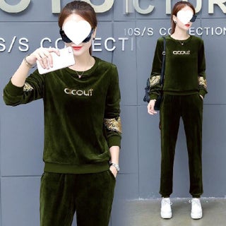 Fashionable Loose Large Size Gold Velvet Two-Piece Set for Women Spring and Autumn Long-Sleeved Leg-Tie Casual Sports Suit for Women Green - pzsku/ZF8C9BEA82437EDE758A7Z/45/1746216559/56fd07bc-034f-4b1e-90fa-079c6533b1c9