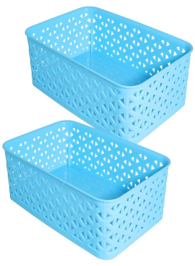 Morvi Libra-2 Multi-Purpose Plastic Storage Basket|Stackable Organizer Tokri For Home,Kitchen,Bathroom & Office|Ideal For Toys,Clothes,Cosmetics,Stationery|Set Of 2|Blue - Image 1