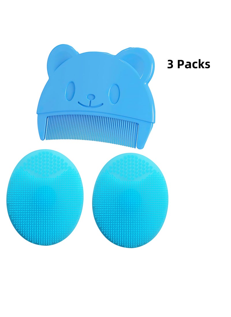 Beauenty 3 Pieces Baby Bath Brush, Baby Cradle Cap Brush, Silicone Massage Brush, Baby Comb, Children's Comb (Blue)  - Image 1