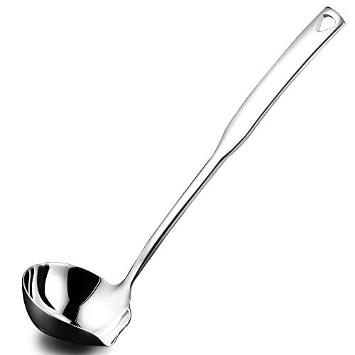 Hvanam Kitchen Soup Ladle 304 Stainless Steel Punch Metal Luminous Ladell Spoons With Pour Spout Gravy Ladles for Serving,Cooking,Canning,11.8 inch - Image 1