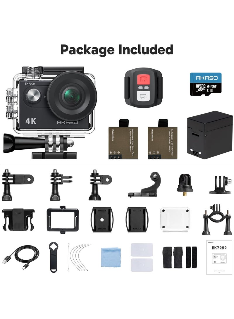 AKASO EK7000 4K30FPS 20MP Action Camera with 64GB microSDXC Memory Card 4k Ultra HD Camera Underwater 131FT Waterproof Camera 170 Degree Wide Angle Support External Microphone - Image 3