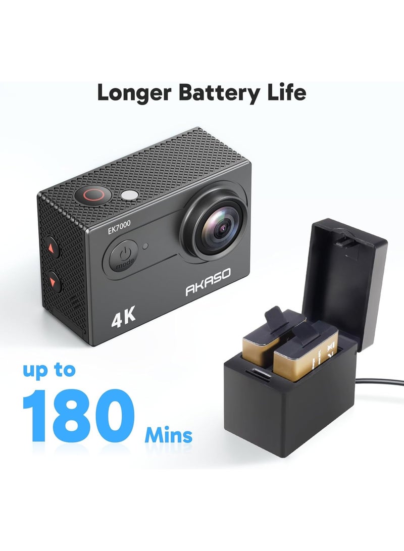AKASO EK7000 4K30FPS 20MP Action Camera with 64GB microSDXC Memory Card 4k Ultra HD Camera Underwater 131FT Waterproof Camera 170 Degree Wide Angle Support External Microphone - Image 2