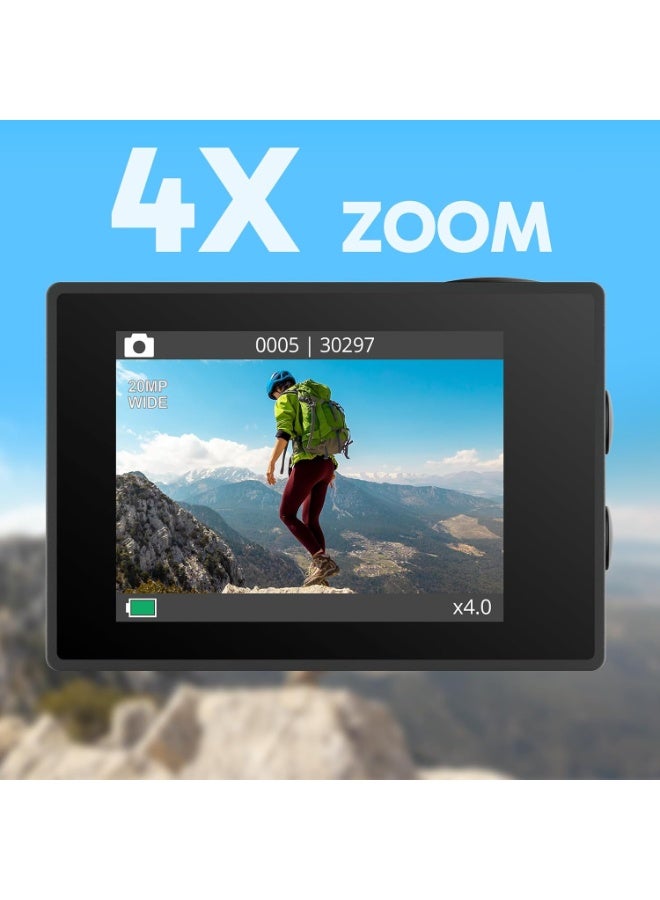 AKASO EK7000 4K30FPS 20MP Action Camera with 64GB microSDXC Memory Card 4k Ultra HD Camera Underwater 131FT Waterproof Camera 170 Degree Wide Angle Support External Microphone - Image 4