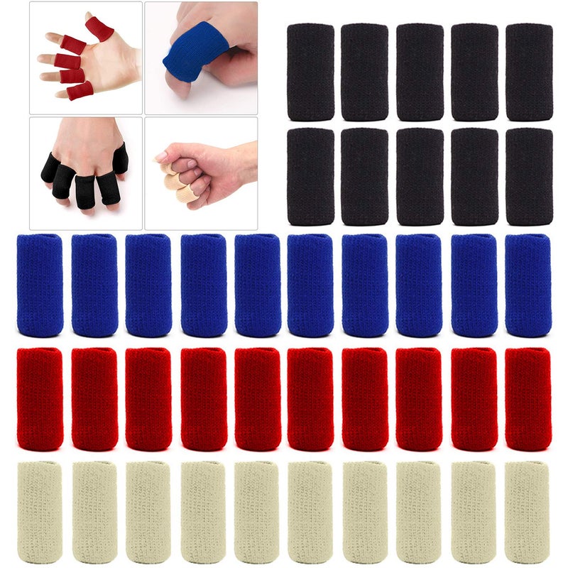 ELANE 40 Pcs Finger Sleeves Protectors,Finger Sleeves for Arthritis Trigger Finger Splint for Thumb,Finger Brace for Arthritis Pain and Support (Black,Blue,Red,Beige) - Image 1