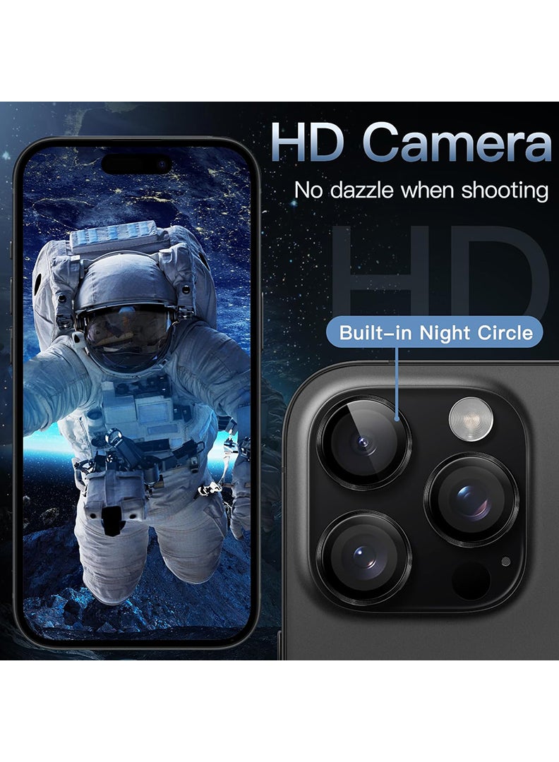 Theodor iPhone 16 Pro Max/ 16 Pro 3 Pcs Camera Lens Protector With 9H Tempered HD Glass Camera Cover Anti Scratch Aluminum Alloy Camera Ring, Black Titanium - Image 4
