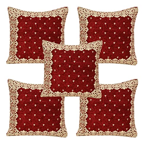 SAWNA HOMES Premium 5 Seater Printed Velvet Sofa Cover Set With Arm Covers & Cushion + Table Cover,3,1,1 Seater 16 Pieces Sofa Back Slip Panels,Premium Stylish Slip Cover Protector,Maroon (Pack Of 18) - Image 3