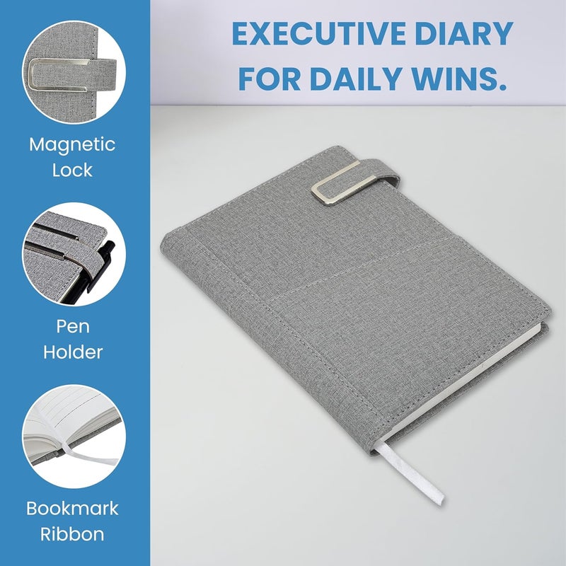 Schmick A5 Notebook Diary for Men Women | Executive Professional Office Diary with Magnetic Flip Lock (220 Ruled Pages, 6 x 8.5 Inches, 80 GSM, Grey) - Image 3