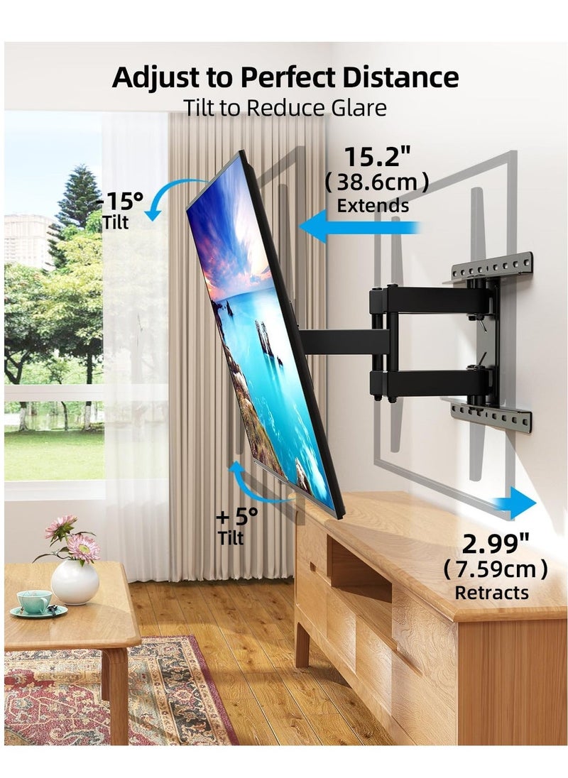 ELTRAZONE Swivel TV Wall Bracket for 32"-75" TVs – Full Motion TV Mount with ±60° Swivel, 5°/-15° Tilt, Max VESA 600x400mm, Load Capacity 132lbs/60kg, 15.2"/38.6cm Extendable Reach, HV6601 - Image 3