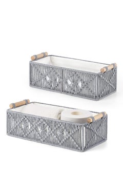 TRASSLE Macrame Storage Baskets Boho Decor Box Handmade Woven Decorative Countertop Toilet Tank Shelf Cabinet Organizer for Bedroom Livingroom Home, 2 pack (White)  - Image 1