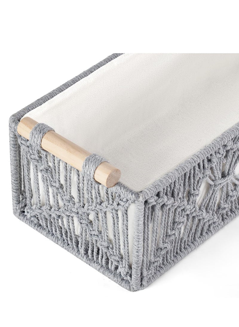 TRASSLE Macrame Storage Baskets Boho Decor Box Handmade Woven Decorative Countertop Toilet Tank Shelf Cabinet Organizer for Bedroom Livingroom Home, 2 pack (White)  - Image 4