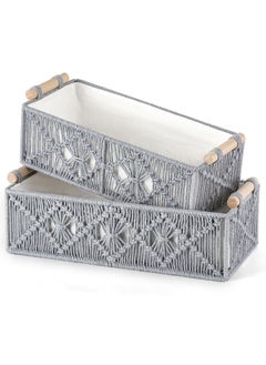 TRASSLE Macrame Storage Baskets Boho Decor Box Handmade Woven Decorative Countertop Toilet Tank Shelf Cabinet Organizer for Bedroom Livingroom Home, 2 pack (White)  - Image 3