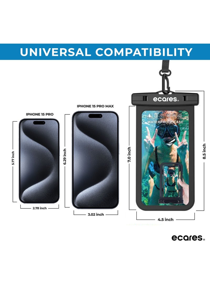 ECARES® Mobile Waterproof Pouch, Touchscreen Functionality, Waterproof Case, Cellphone Dry Bag, Waterproof Cell Phone Case, Drift Diving Smart Cellphones up to 7” (Pack of 2) - Image 2