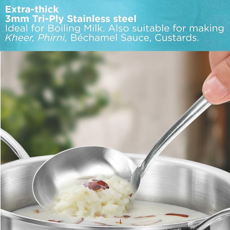 Hawkins Hawkins 3 Litre Pro TriPly Stainless Steel Milk Pan with Stainless Steel Lid Milk Pot Sauce Pan Silver PSMP30S  - Image 3