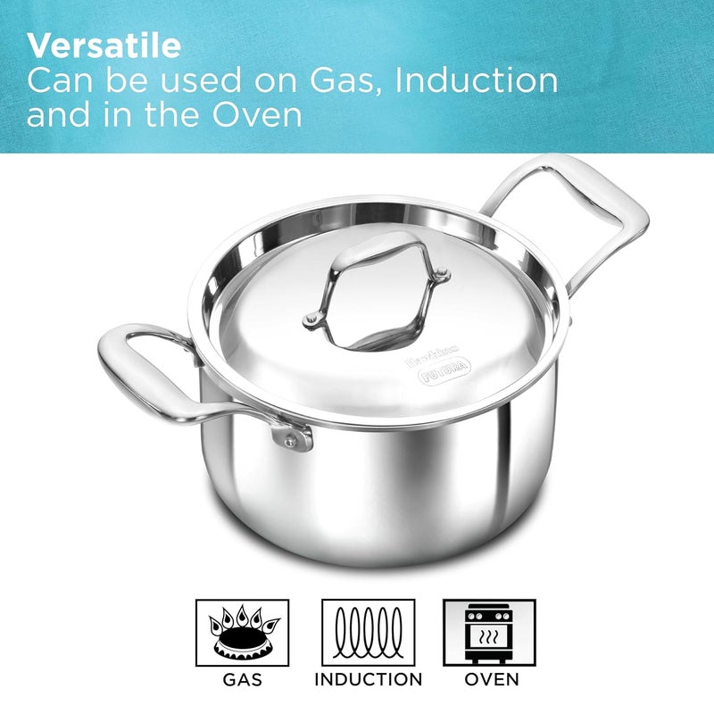 Hawkins Hawkins 3 Litre Pro TriPly Stainless Steel Milk Pan with Stainless Steel Lid Milk Pot Sauce Pan Silver PSMP30S  - Image 5