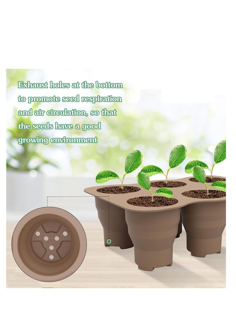 SYOSI Silicone Seed Starter Tray, 100% Silicone, Zero Plastic, BPA Free, Reusable Seed Starter Tray Bonsai Plant Starter Kit Flexible Seedling Germination Cup for Indoor Plant Propagation (Brown) - Image 3