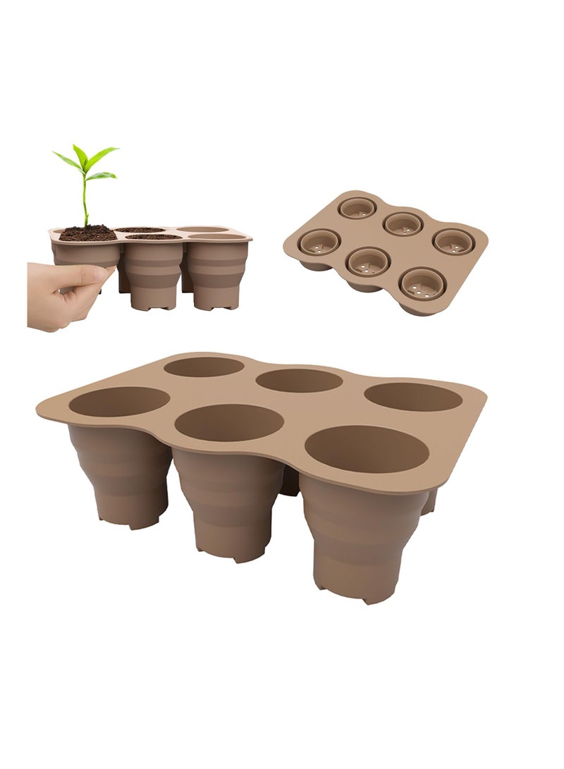 SYOSI Silicone Seed Starter Tray, 100% Silicone, Zero Plastic, BPA Free, Reusable Seed Starter Tray Bonsai Plant Starter Kit Flexible Seedling Germination Cup for Indoor Plant Propagation (Brown) - Image 1