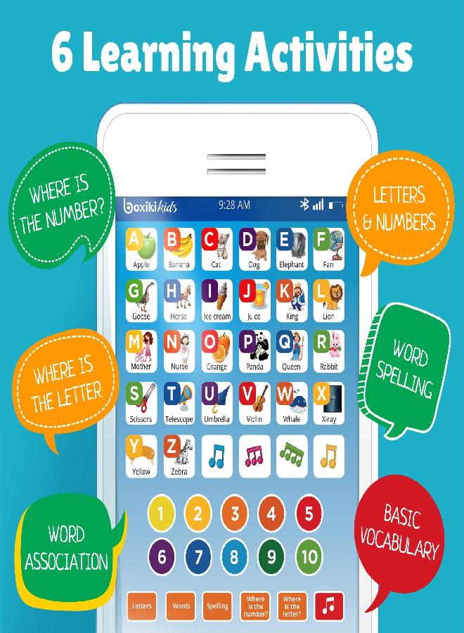 Boxiki kids Kids Phone - Touch Learning Pad with 6 Games to Learn Letters, Numbers, Music & Words, Learning Toys for 3 Year Old and Up - Image 3