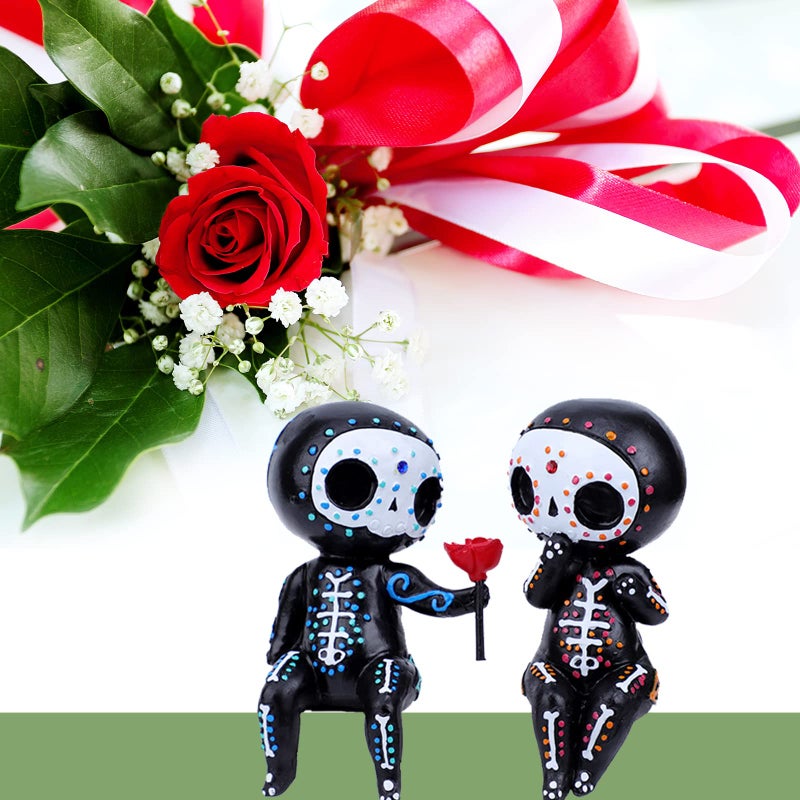 Cute Sugar Skull Couple Statue  Resin Crafts Skeleton Memorial Sculpture Halloween Home Decor Collectible Figurines Perfect Sugar Skull Gifts for Women