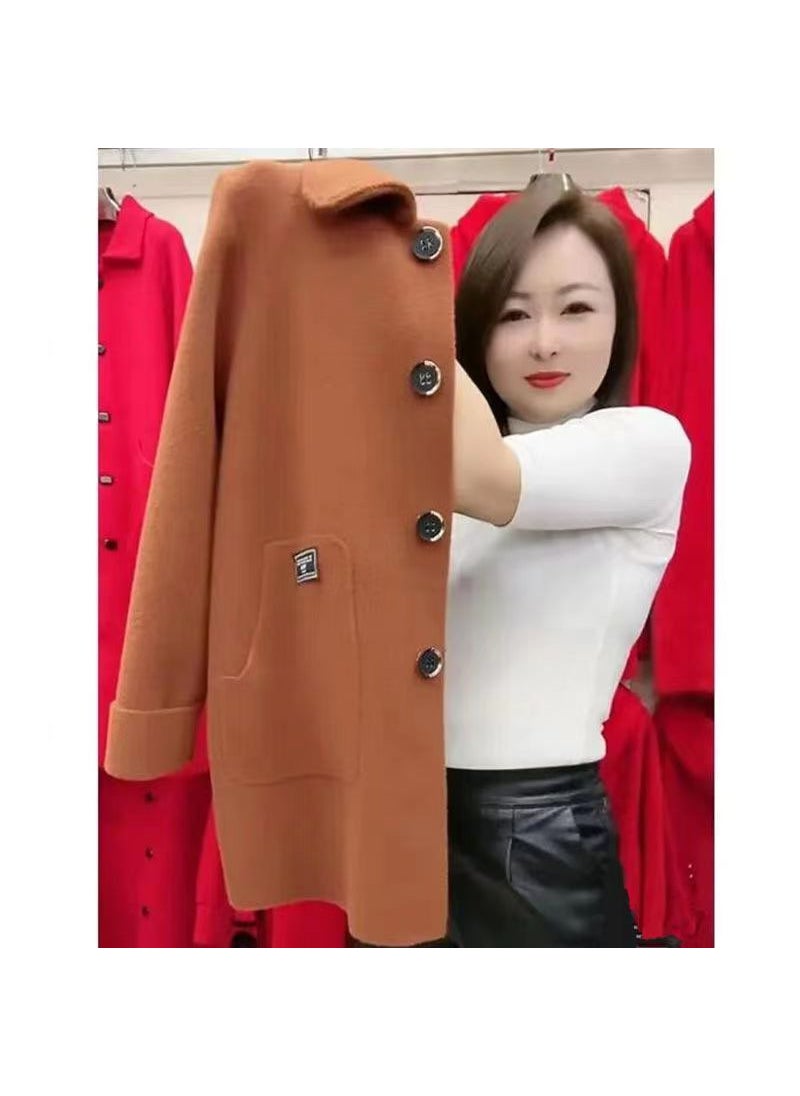 Generic - Spring Autumn Elegant Wool Coat for Mature Women Caramel - Image 1