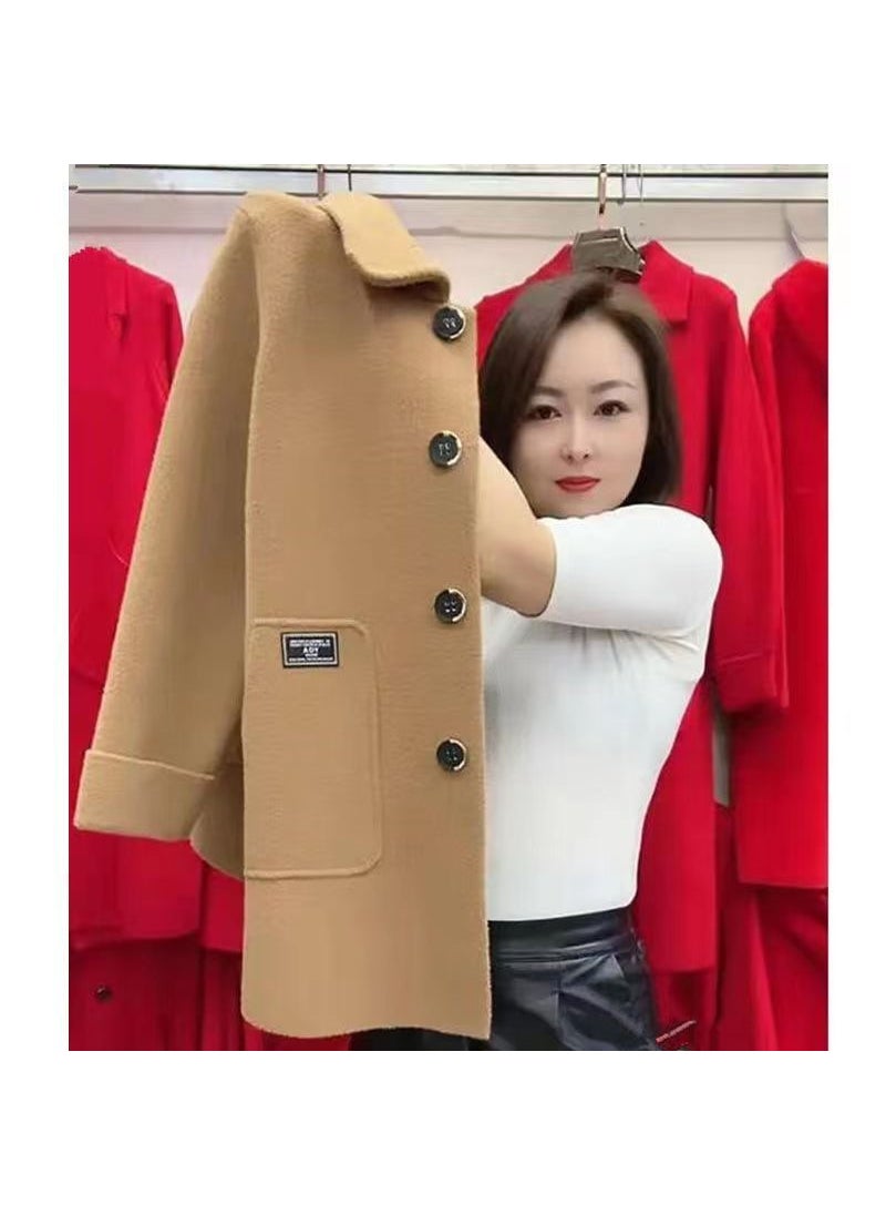 Generic - Spring Autumn Elegant Wool Coat for Mature Women Caramel - Image 1