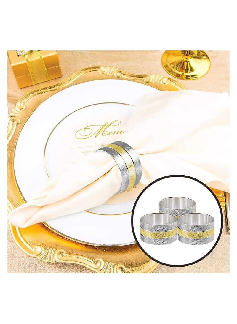 Napkin Rings 4Pcs Metal Gold Round Napkin Rings Buckles for Table Decorations Wedding Dinner Parties Frosted Napkin Ring Metal Stainless Steel Napkin Ring Hotel Catering Supplies Tableware - Image 3