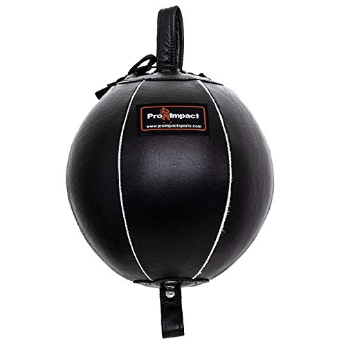 Pro Impact Genuine Leather Double End Boxing Punching Bag - Speed Striking & Dodge Training Ball - Includes Cords & Hooks for Gym Workout MMA Muay Thai (9 Inch) - Image 1