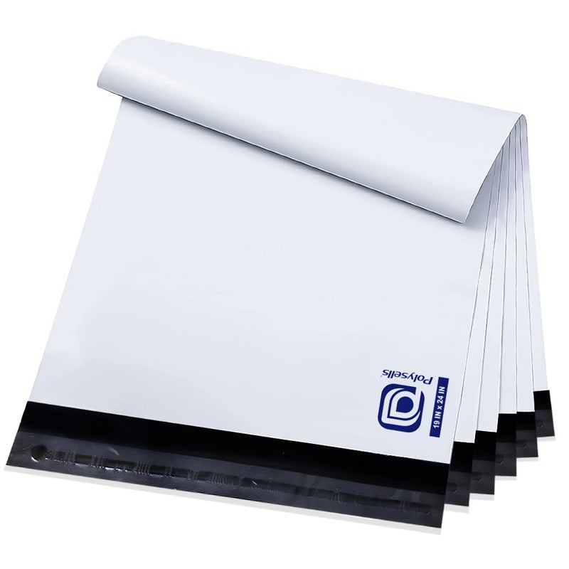 POLYSELLS 50 pcs 19x24 Inches White Poly Mailers Shipping Envelopes, Strong Adhesive Sealing, Waterproof, and Tear-resistant Postal Mailing Bags for Clothing, Books, and Accessories - Image 1