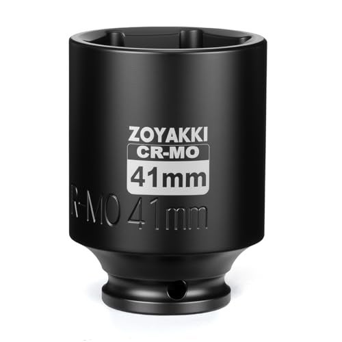 ZOYAKKI 1/2" Drive x 41 mm Deep 6 PT Impact Socket, CR-MO,1/2-inch Drive 6 Point Axle Nut Socket for Easy Removal of Axle Shaft Nuts (Metric 41MM) - Image 1