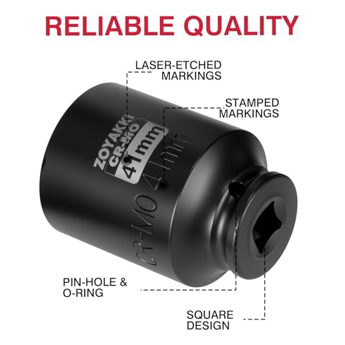 ZOYAKKI 1/2" Drive x 41 mm Deep 6 PT Impact Socket, CR-MO,1/2-inch Drive 6 Point Axle Nut Socket for Easy Removal of Axle Shaft Nuts (Metric 41MM) - Image 3