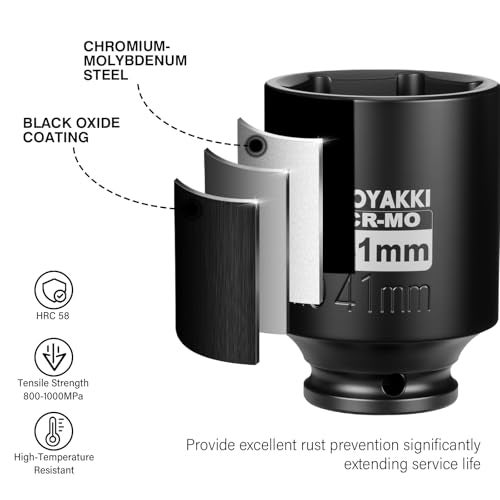 ZOYAKKI 1/2" Drive x 41 mm Deep 6 PT Impact Socket, CR-MO,1/2-inch Drive 6 Point Axle Nut Socket for Easy Removal of Axle Shaft Nuts (Metric 41MM) - Image 5