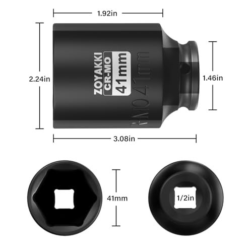 ZOYAKKI 1/2" Drive x 41 mm Deep 6 PT Impact Socket, CR-MO,1/2-inch Drive 6 Point Axle Nut Socket for Easy Removal of Axle Shaft Nuts (Metric 41MM) - Image 2