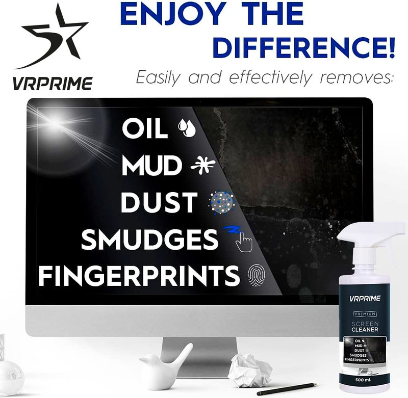 VRPRIME 500ML Laptop Cleaning Kit Screen Cleaner for Keyboard Mobile Phone, Camera Lens, Computer, Gadget, Electronic, TV | with Large Microfibre Cloth & Keyboard AirPods Cleaner Brush - Image 2
