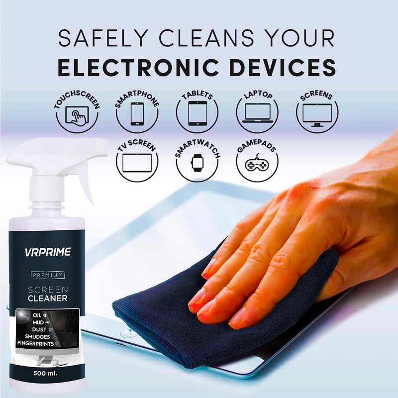 VRPRIME 500ML Laptop Cleaning Kit Screen Cleaner for Keyboard Mobile Phone, Camera Lens, Computer, Gadget, Electronic, TV | with Large Microfibre Cloth & Keyboard AirPods Cleaner Brush - Image 4