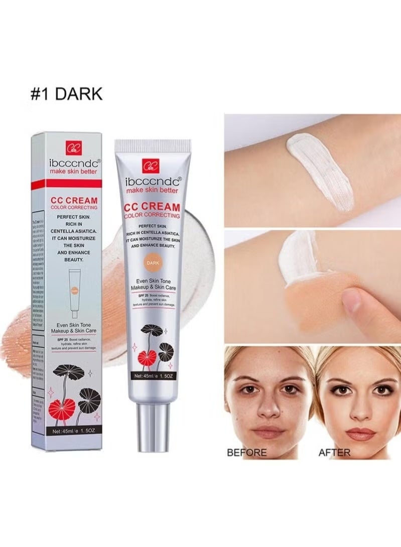 ibcccndc Color Correcting CC Cream,Hydrating CC Cream Foundation with Centella Asiatica Multi-Purpose Pre-makeup Primer Moisturizing Facial Concealer Sunscreen Full-Coverage CC Cream with SPF 25, Dark - Image 3