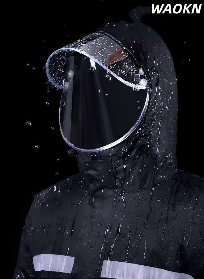 WAOKN Rain Suit Jacket & Trouser Suit Raincoat , Hooded Rain Poncho Lightweight Emergency Jacket for Men & Women , Outdoor All-Sport Waterproof Breathable Anti-storm , Reflective design, safe and sturdy , black . - Image 2