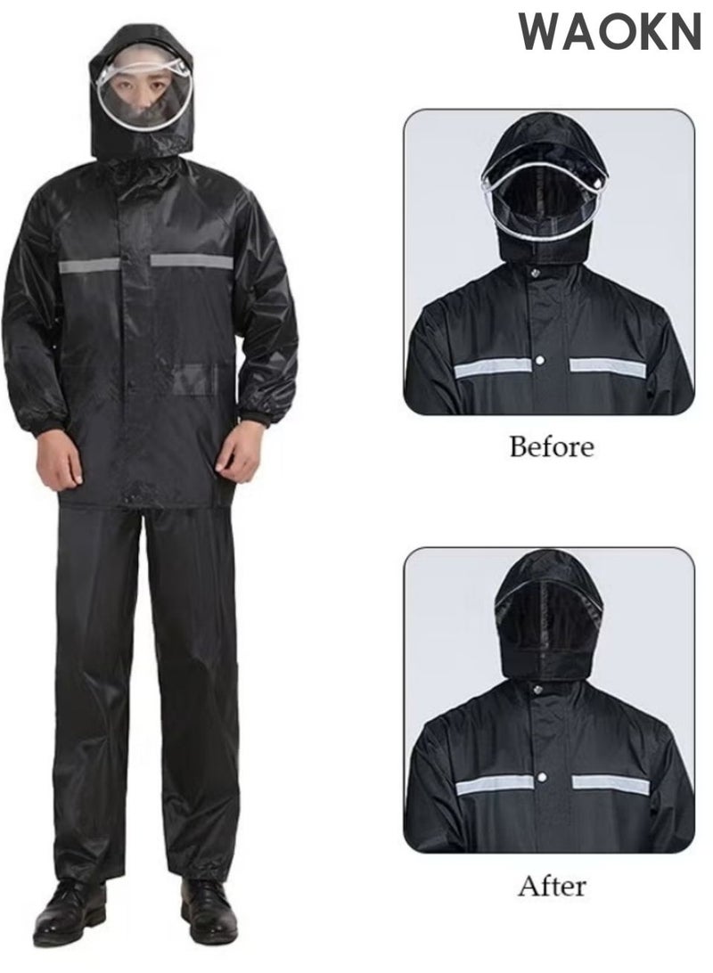 WAOKN Rain Suit Jacket & Trouser Suit Raincoat , Hooded Rain Poncho Lightweight Emergency Jacket for Men & Women , Outdoor All-Sport Waterproof Breathable Anti-storm , Reflective design, safe and sturdy , black . - Image 3