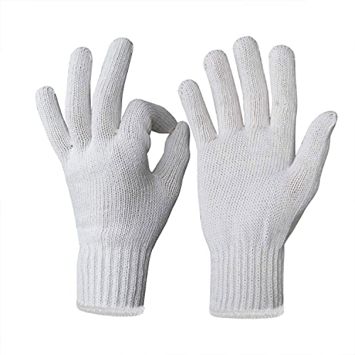 Evridwear Cotton Polyester String Knit Shell Safety Protection Work Gloves for Painter Mechanic Industrial Warehouse Gardening Construction Men & Women 12 Pairs, no Dots, Large Size - Image 3