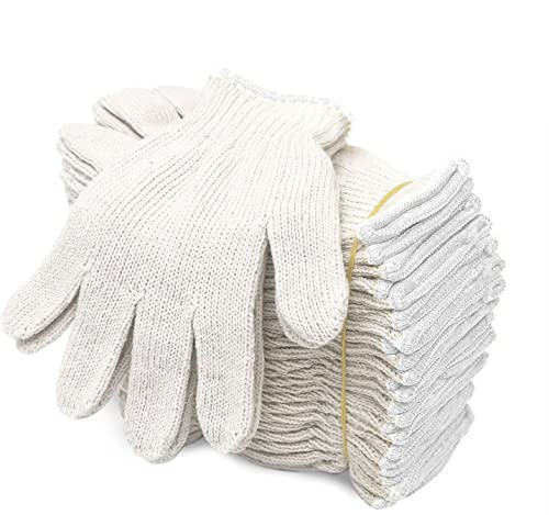 Evridwear Cotton Polyester String Knit Shell Safety Protection Work Gloves for Painter Mechanic Industrial Warehouse Gardening Construction Men & Women 12 Pairs, no Dots, Large Size - Image 4