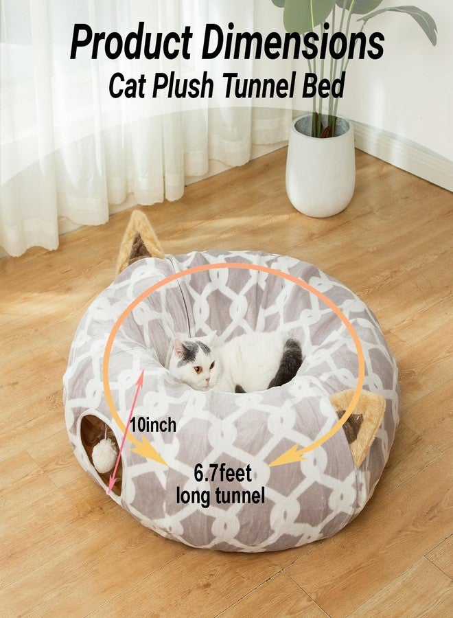 LUCKITTY Large Cat Tunnel Bed Under Christmas Tree with Fluffy Toy Balls, Small Cushion and Flexible Design- 10 inch Diameter, 3 ft Length- Great for Cats, and Small Dogs, Gray Geometric Figure - Image 3