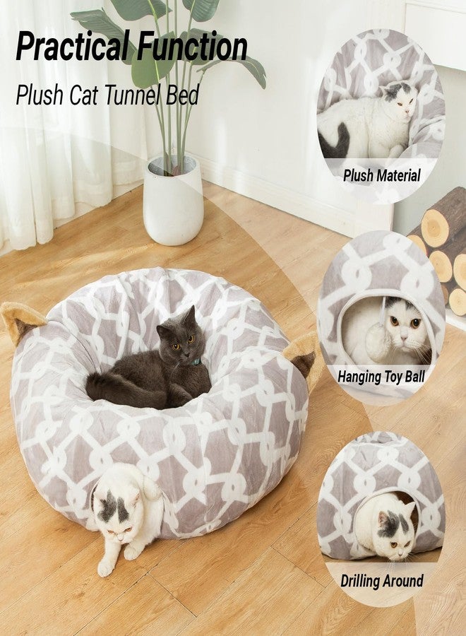 LUCKITTY Large Cat Tunnel Bed Under Christmas Tree with Fluffy Toy Balls, Small Cushion and Flexible Design- 10 inch Diameter, 3 ft Length- Great for Cats, and Small Dogs, Gray Geometric Figure - Image 2