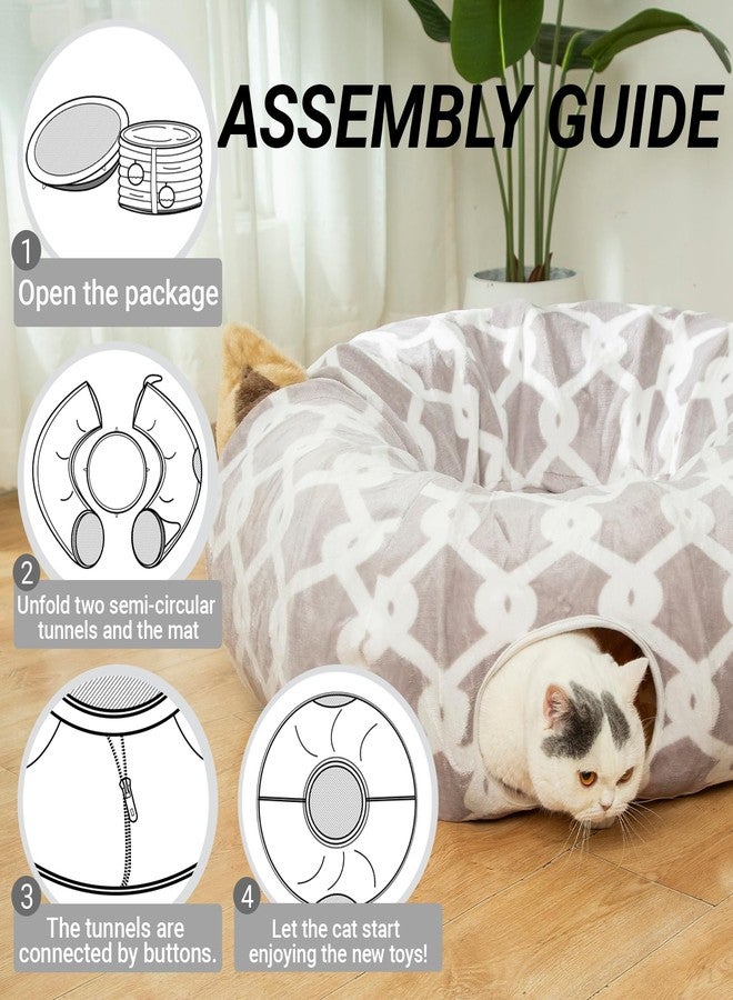 LUCKITTY Large Cat Tunnel Bed Under Christmas Tree with Fluffy Toy Balls, Small Cushion and Flexible Design- 10 inch Diameter, 3 ft Length- Great for Cats, and Small Dogs, Gray Geometric Figure - Image 5