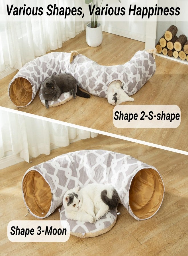 LUCKITTY Large Cat Tunnel Bed Under Christmas Tree with Fluffy Toy Balls, Small Cushion and Flexible Design- 10 inch Diameter, 3 ft Length- Great for Cats, and Small Dogs, Gray Geometric Figure - Image 4