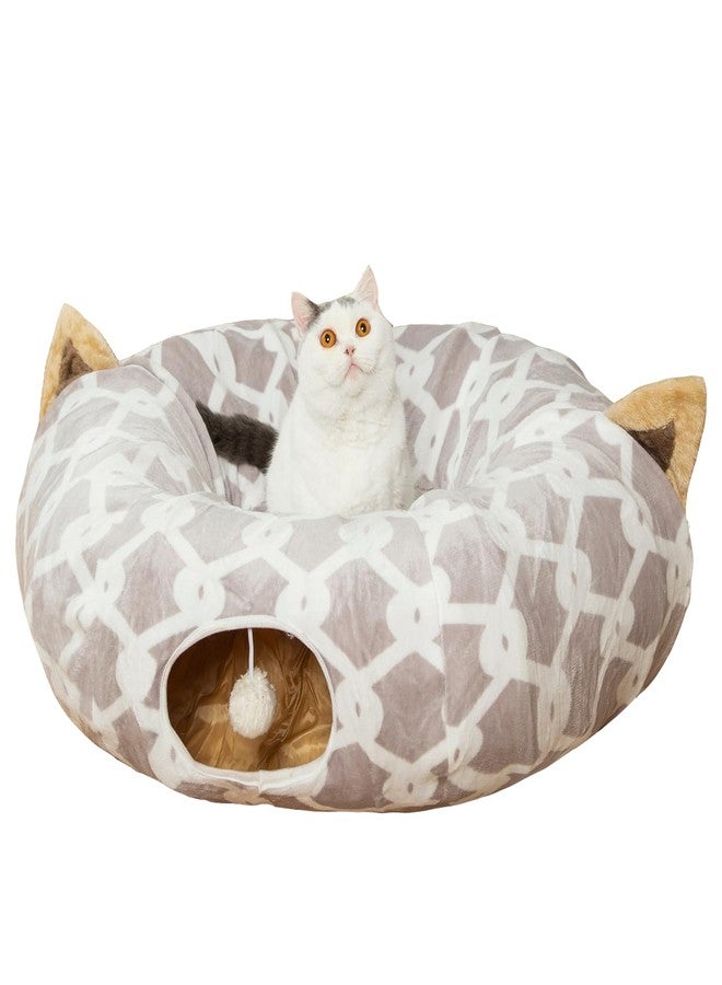 LUCKITTY Large Cat Tunnel Bed Under Christmas Tree with Fluffy Toy Balls, Small Cushion and Flexible Design- 10 inch Diameter, 3 ft Length- Great for Cats, and Small Dogs, Gray Geometric Figure - Image 1