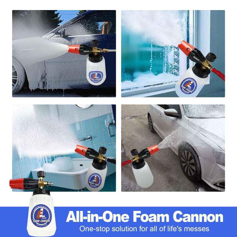EARLEAS Foam Cannon for Pressure Washer, 1 Liter Bottle, 1/4 Inch Quick Connector, Professional Snow Foam Lance for Car, Glass, Wall, and Exterior Surface Cleaning - Image 4