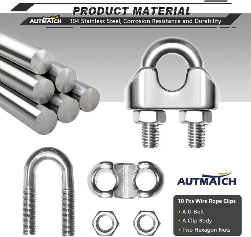 AUTMATCH M4 Wire Rope Cable Clip Clamp 5/32 Inch, 304 Stainless Steel U Bolt Saddle Fastener, 10 Pack - Image 3