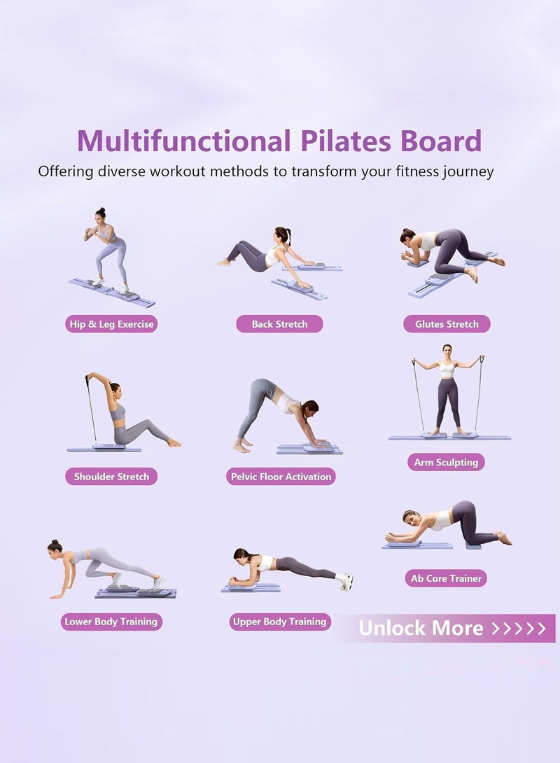 WinHolder Pilates Board for Home Workout - Upgraded 7 in 1 Portable Pilates Reformer Set, Multifunctional Ab Trainer with Resistance Bands & LED Timer, Pilates Board for Women Full Body Workout - Image 3