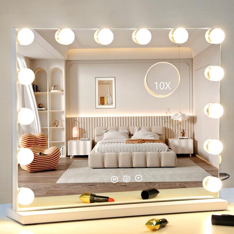 Vanity Mirror with Lights Lighted Makeup Mirror with Dimmable LED Bulbs,3 Color Lighting Modes,USB Charging Port Touch Control,Sturdy Metal Frame Design,White (50x40cm, 4.70)